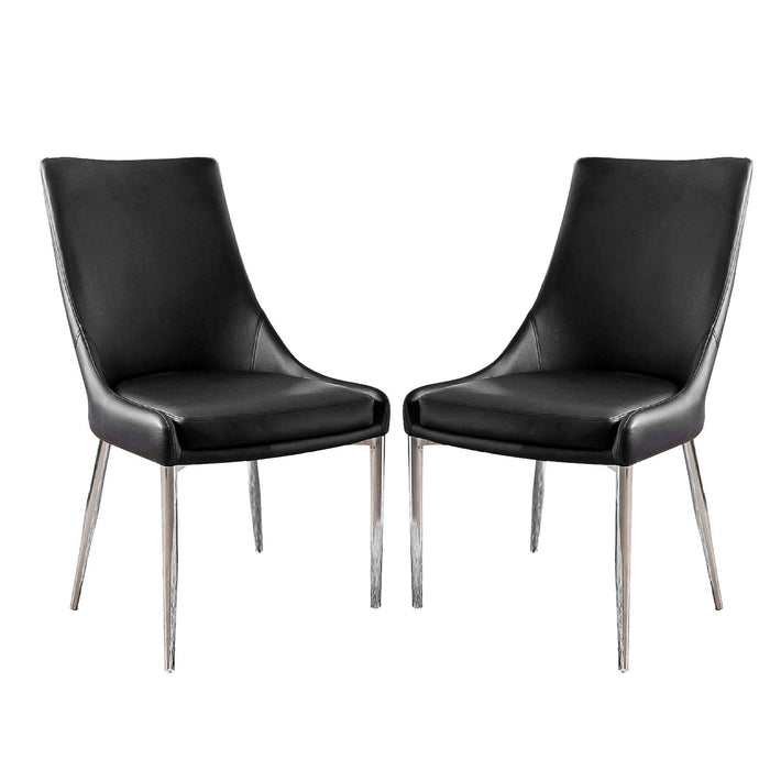 (Set of 2) Leatherette Dining Chairs In Sliver And Black