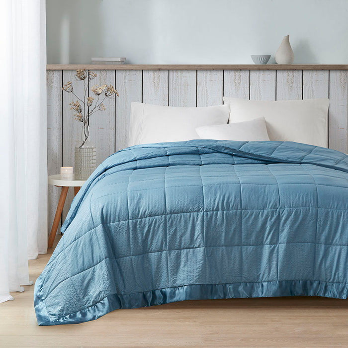 Oversized Down Alternative Blanket With Satin Trim - Slate Blue