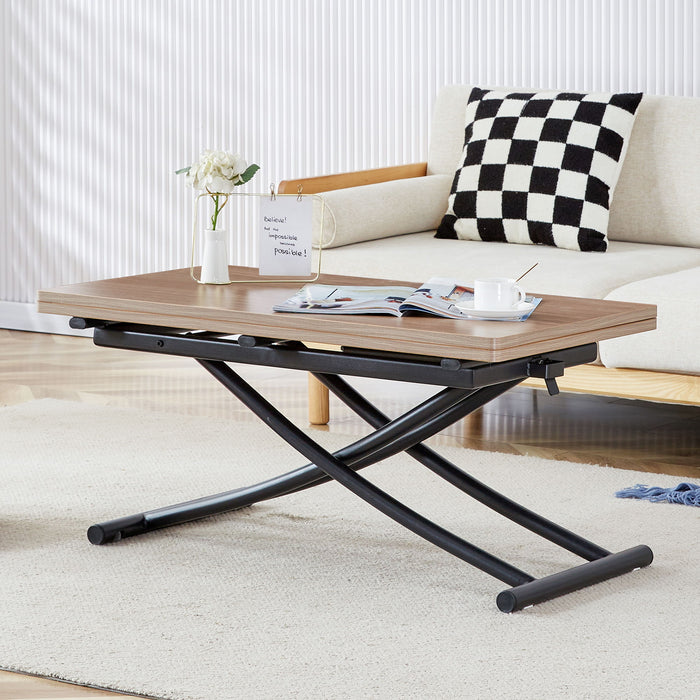 Modern Minimalist Multifunctional Lifting Table, With A 08-Inch Wood Grain Process Sticker Desktop And Black Metal Legs, Can Be Used As A Dressing Table, Coffee Table, Dining Table, And Office Table