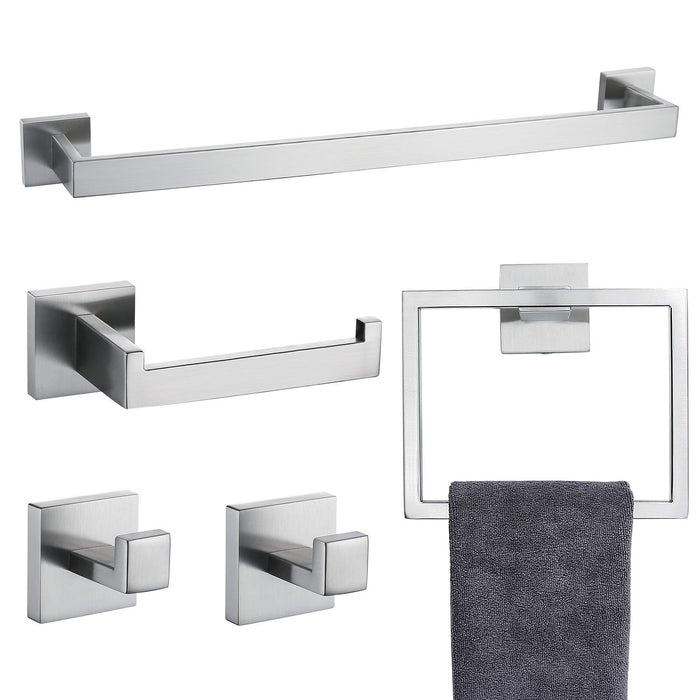 5 Pieces Bathroom Hardware Accessories Set Towel Bar Set Wall Mounted, Stainless Steel - Brushed Nickel