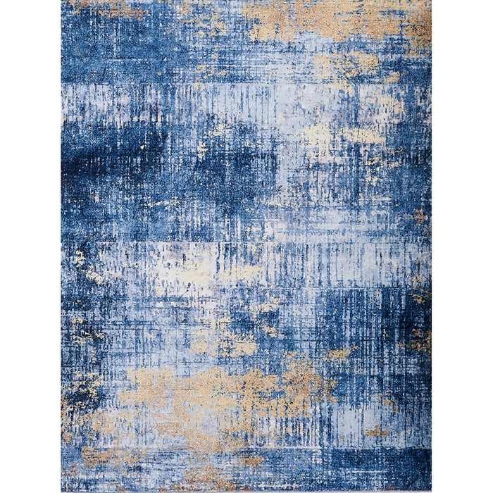 Zara Collection - Area Rug Abstract Design Blue Gold Machine Washable Super Soft