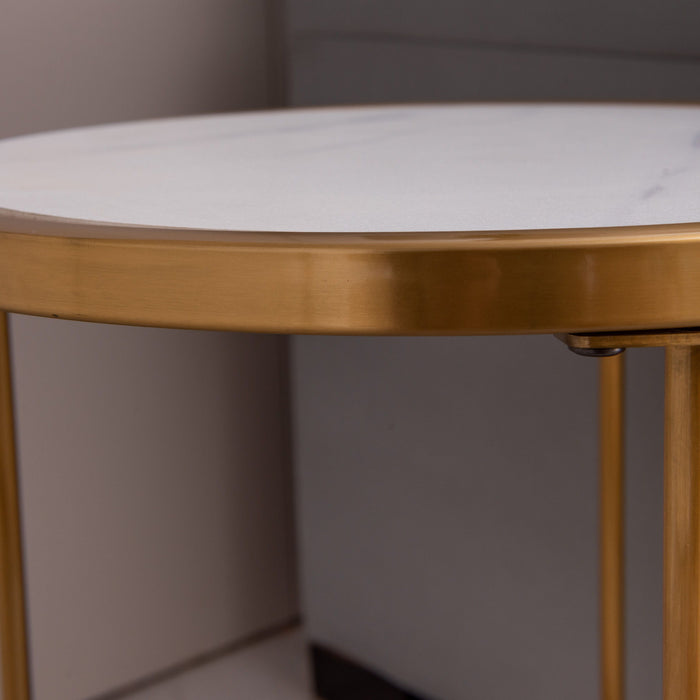 Slate / Sintered Stone Round Side / End Table With Golden Stainless Steel Frame