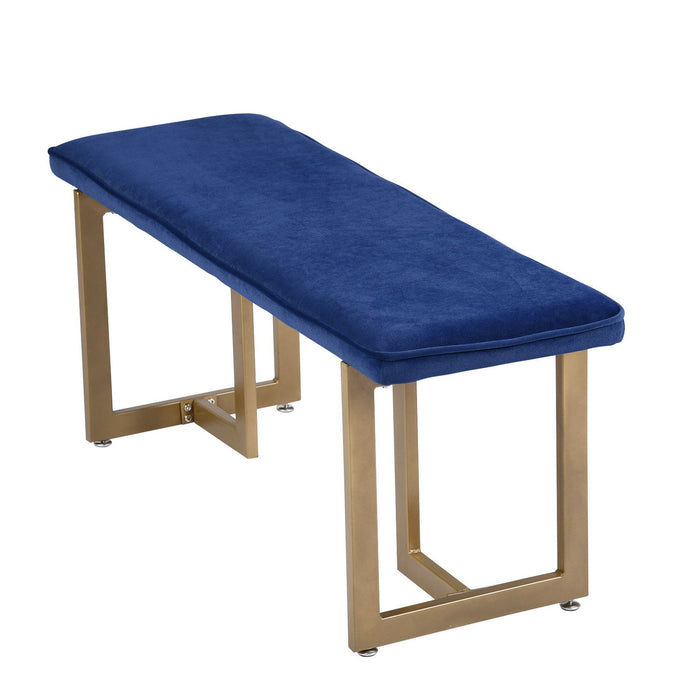 Set Of 1 Upholstered Velvet Bench 44.5" X 15" D X 18.5" H, Golden Powder Coating Legs - Blue