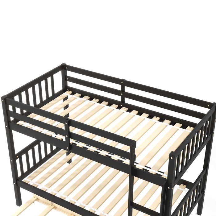 Twin Over Twin Bunk Beds With Trundle, Safety Rail And Ladder - Espresso