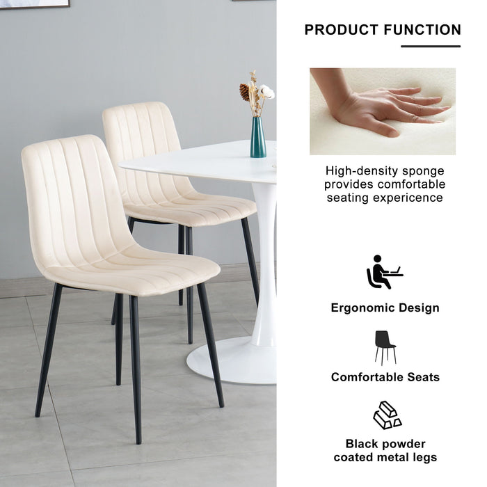 Indoor Velvet Dining Chair, Modern Dining Kitchen Chair With Cushion Seat Back Black Coated Metal Legs Upholstered Side Chair For Home Kitchen Restaurant And Living Room (Set of 4) - Cream Color