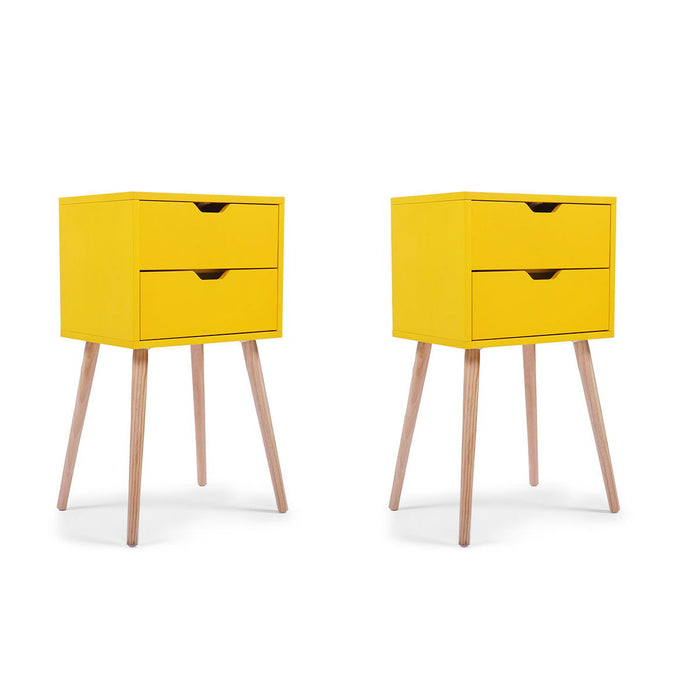Mid-Century Nightstand With 2 Sliding Drawers, Wood Sofa Side Table, Modern End Table For Living Room Bedroom (Set of 2)