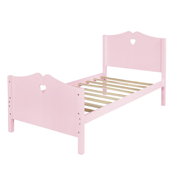 Twin Size Wood Platform Bed With Headboard, Footboard And Wood Slat Support (Pink)