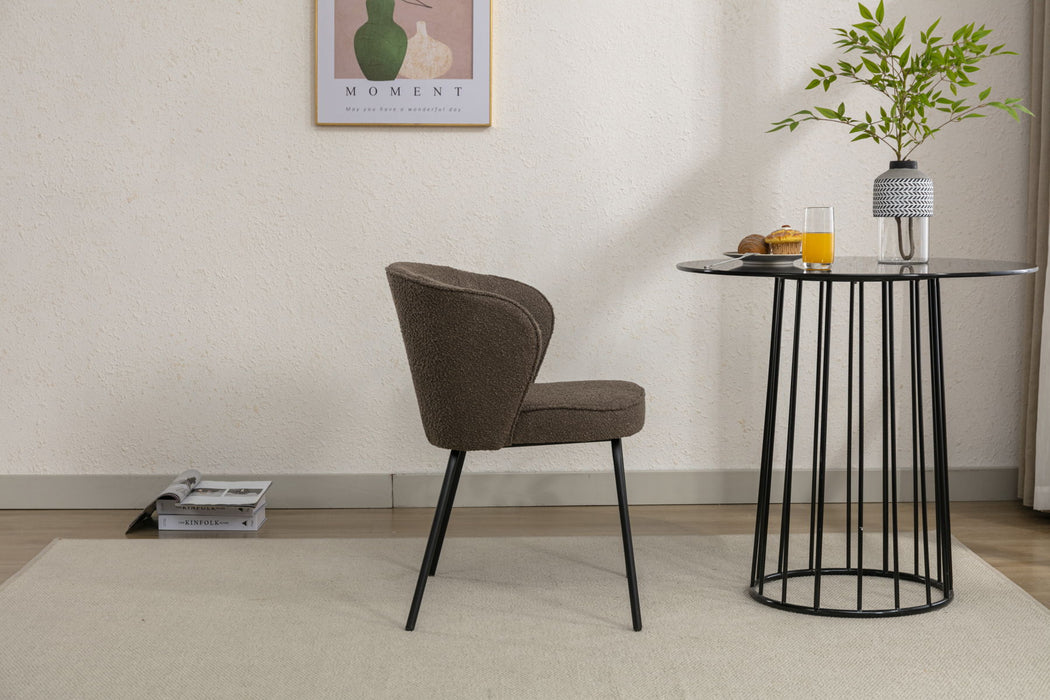 Boucle Fabric Dining Chair With Black Metal Legs, Dark Brown