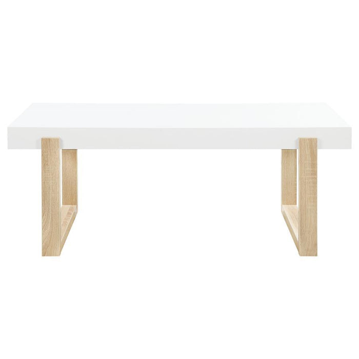 Pala - Rectangular Coffee Table With Sled Base - White High Gloss And Natural Unique Piece Furniture