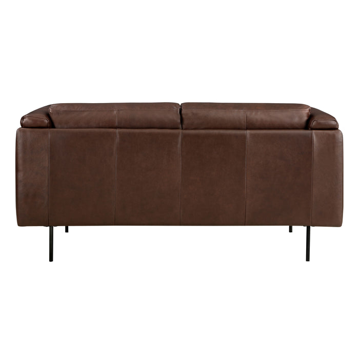 Modern Design Brown Genuine Leather Loveseat 1 Piece Luxurious Office Seating Living Room Furniture