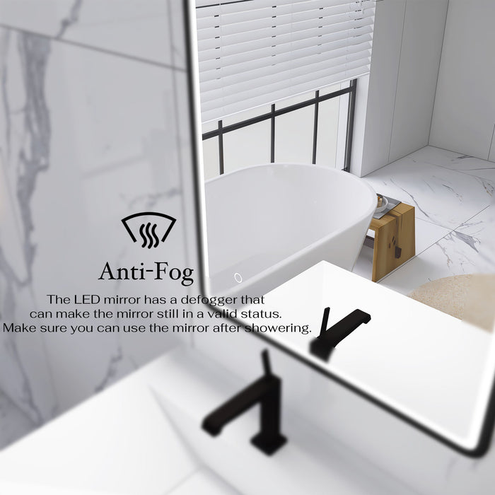 32 X 24" Rectangular Black Framed Wall - Mount Anti-Fog LED Light Bathroom Vanity Mirror
