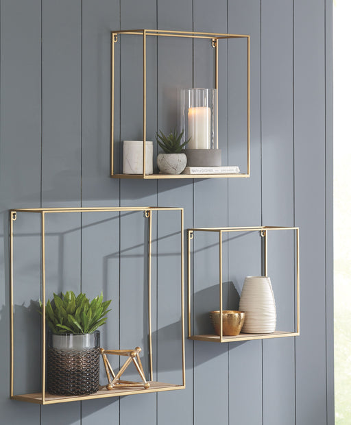 Efharis - Natural / Gold Finish - Wall Shelf Set (Set of 3) Unique Piece Furniture