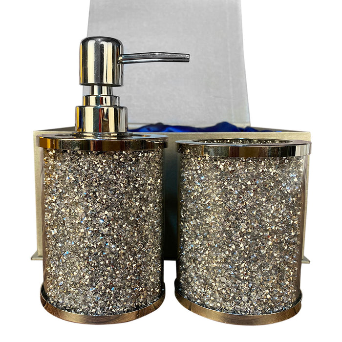 Ambrose Exquisite 3 Piece Soap Dispenser And Toothbrush Holder With Tray - Silver
