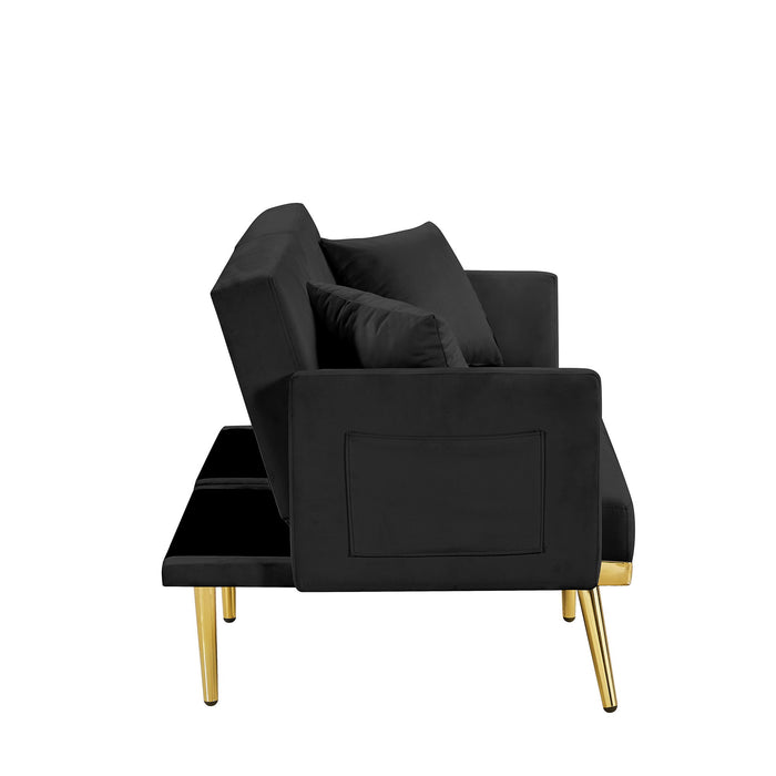 Black Velvet Sofa Bed - Gold Legs