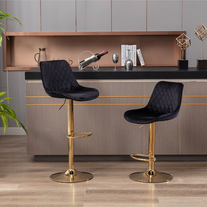 (Set of 2) Bar Stools, With Chrome Footrest And Base Swivel Height Adjustable Mechanical Lifting Velvet And Golden Leg Simple Bar Stool 18"