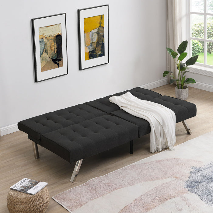 Wood Frame, Stainless Leg, Futon, Sofa Bed Black