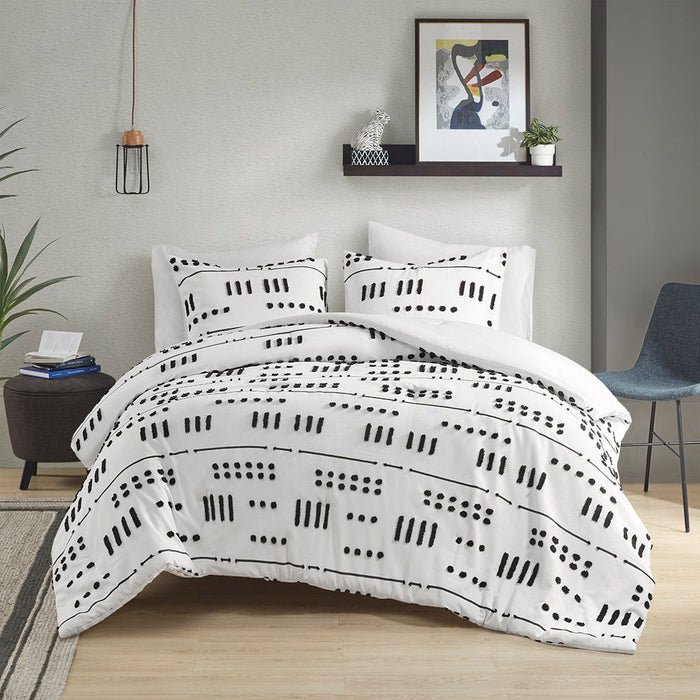 Clip Jacquard Comforter Set - White / Black