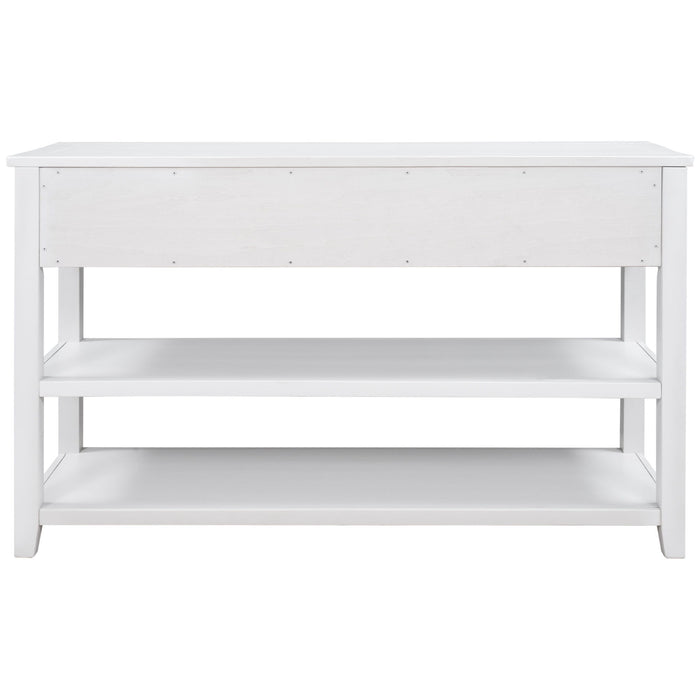 Trexm Retro Design Console Table With Two Open Shelves, Pine Solid Wood Frame And Legs For Living Room (Antique White)