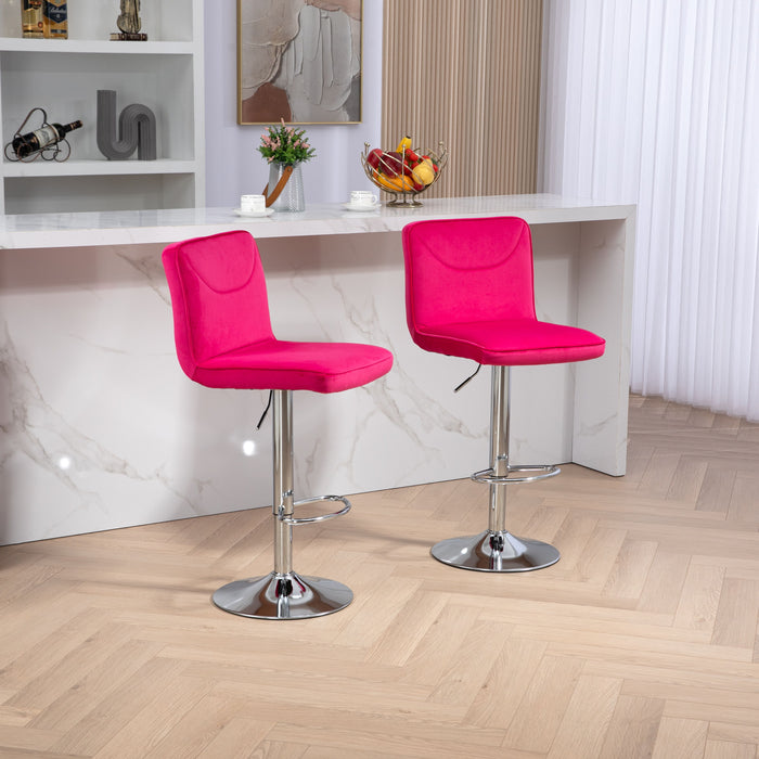 Coolmore Bar Stools, Back And Footrest Counter Height Dining Chairs (Set of 2) - Rose Red