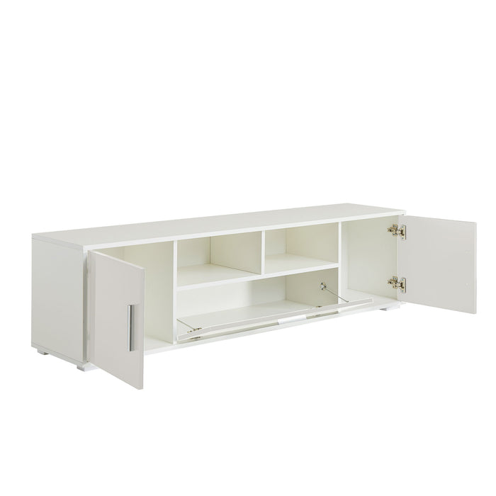 Quick Assemble White Morden TV Stand, Only 20 Minutes To Finish Assemble, With LED Lights, High Glossy Front TV Cabinet, Can Be Assembled In Lounge Room, Living Room Or Bedroom, White