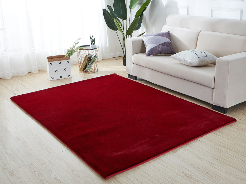 Lily Luxury Chinchilla Faux Fur Rectangular Area Rug - Red