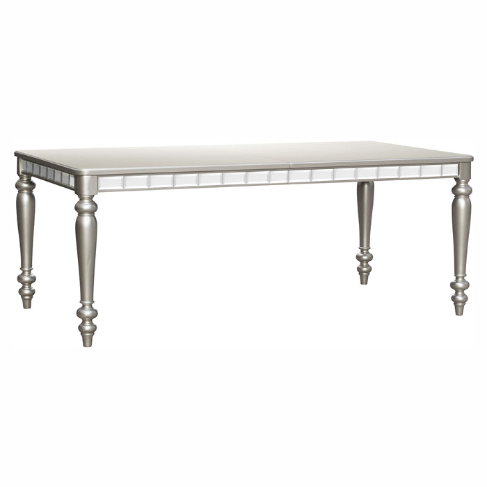 Glamourous Silver Finish Rectangular Dining Table 1 Piece Draw Leaf Mirror Trim Apron Dining Room Furniture