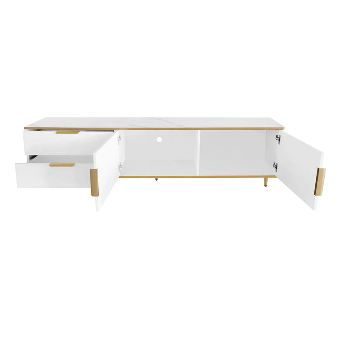 U-Can Modern TV Stand For 65+" TV, Entertainment Center TV Media Console Table, With 2 Drawers And 2 Cabinets, TV Console Cabinet Furniture For Living Room - White