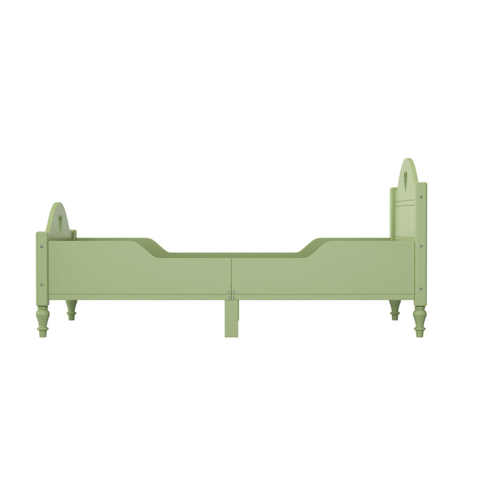 Macaron Twin Size Toddler Bed With Side Safety Rails And Headboard And Footboard, Oliver Green