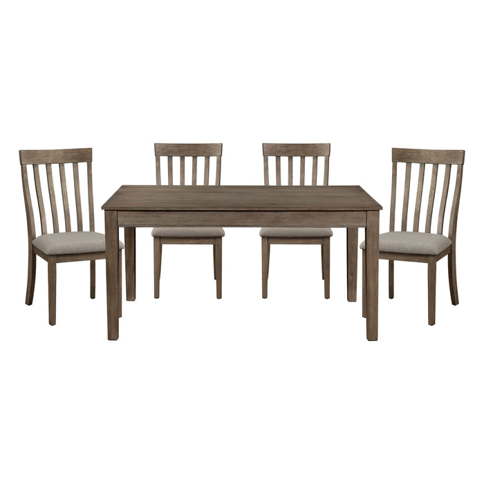 Country Casual Styling 5 Pieces Dining Set Dining Table With Drawers And 4 Side Chairs Wire Brushed Brown Finish Wooden Furniture
