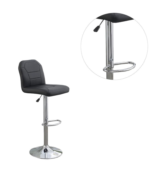 Adjustable Bar Stool Chair Black Faux Leather Clean Lines Seat Chrome Base Modern (Set of 2) Chairs / Bar Stool Dining Kitchen