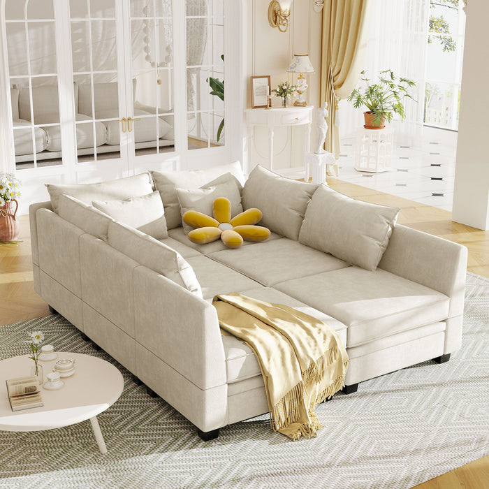 U_Style Modern Large U-Shape Modular Sectional Sofa, Convertible Sofa Bed With Reversible Chaise, Storage Seat - Beige