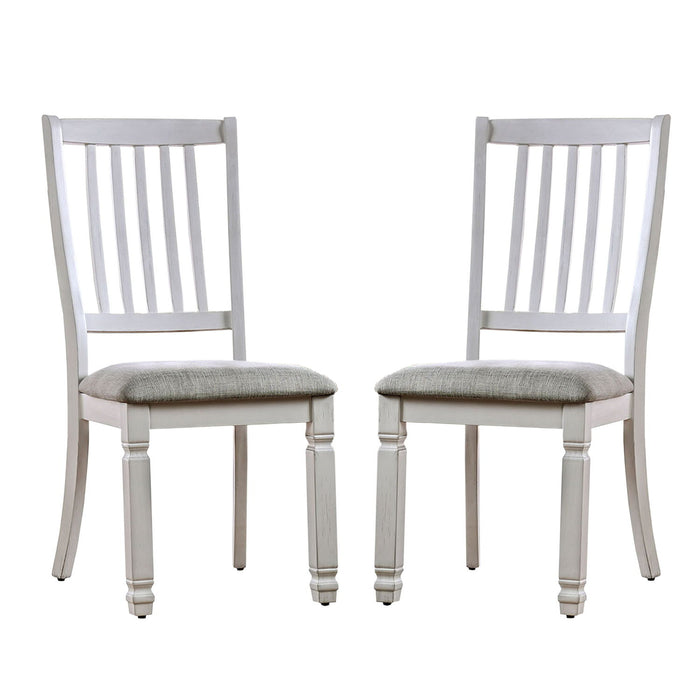 (Set of 2) Padded Fabric Dining Chairs In Antique White And Light Gray