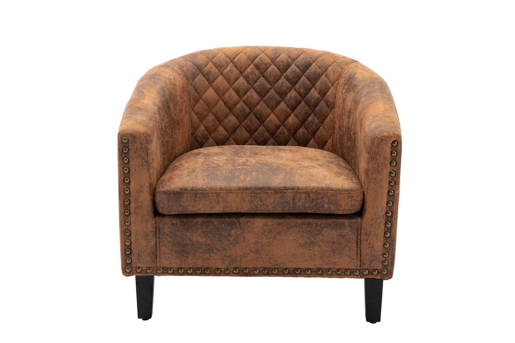 Coolmore Accent Barrel Chair With Nailheads And Solid Wood Legs Light Coffee Microfiber Fabric