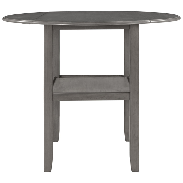 Topmax Farmhouse 3 Piece Round Counter Height Kitchen Dining Table Set With Drop Leaf Table, One Shelf And 2 Cross Back Padded Chairs For Small Places, Gray