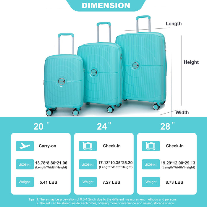 Expandable Hardshell Suitcase Double Spinner Wheels Pp Luggage Sets Lightweight Durable Suitcase With Tsa Lock, 3 Piece Set - Lake Blue