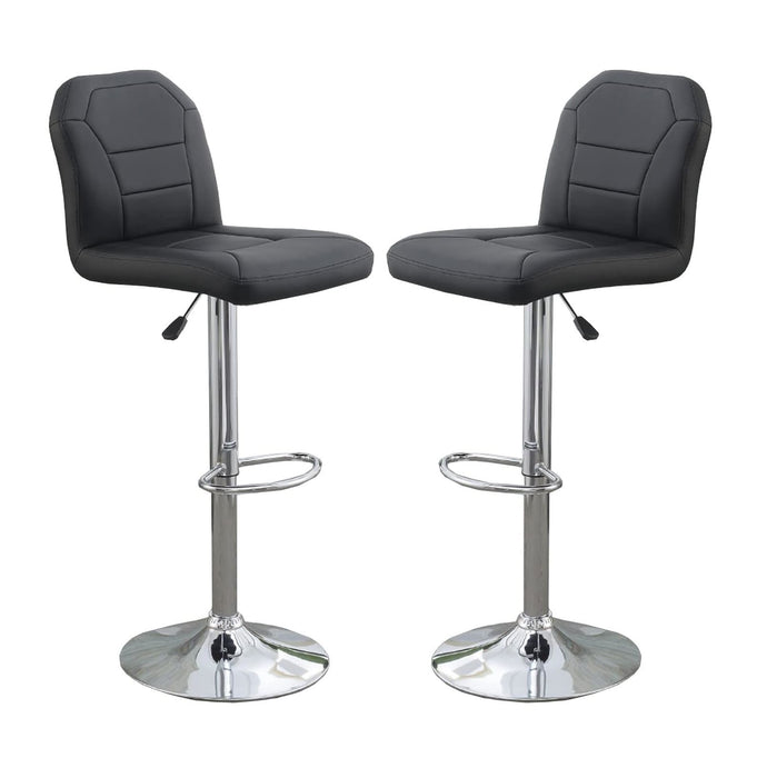Adjustable Bar Stool Chair Black Faux Leather Clean Lines Seat Chrome Base Modern (Set of 2) Chairs / Bar Stool Dining Kitchen