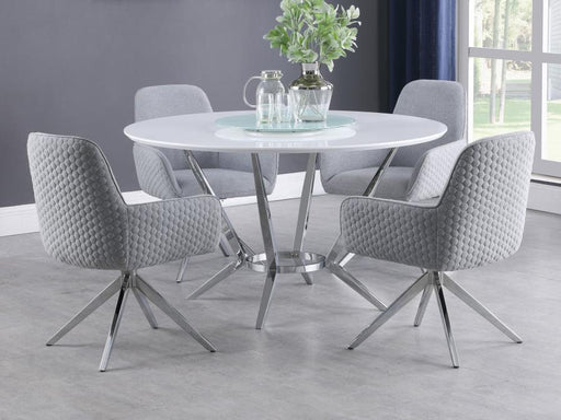 Abby - Round Dining Table With Lazy Susan - White And Chrome Unique Piece Furniture