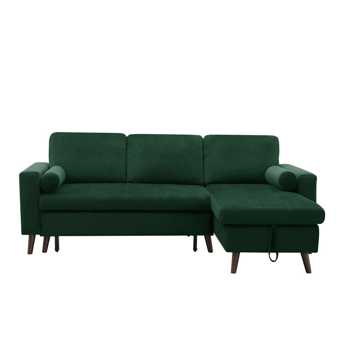 88" Reversible Pull Out Sleeper Sectional Storage Sofa Bed, Corner Sofa - Bed With Storage Chaise Left / Right Handed Chaise - Green
