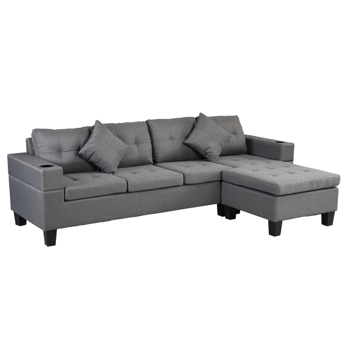 Sectional Sofa Set For Living Room With L Shape Chaise Lounge, Cup Holder And Left Or Right Hand Chaise Modern 4 Seat