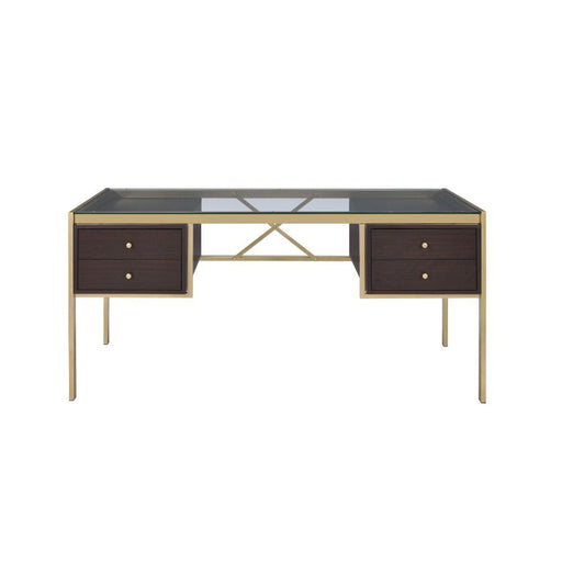 Yumia - Desk - Gold & Clear Glass Unique Piece Furniture