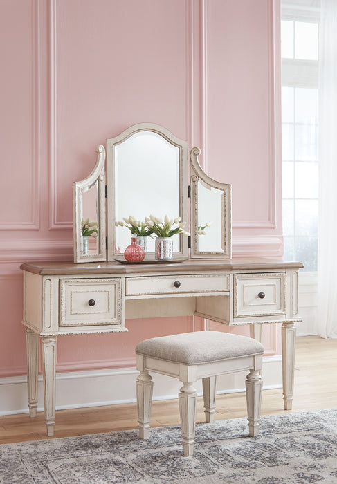 Realyn - White / Brown / Beige - Vanity/mirror/Stool (Set of 3) Unique Piece Furniture