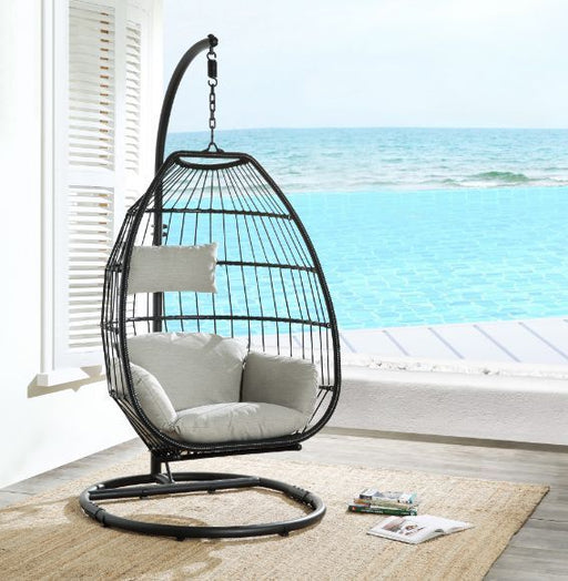 Oldi - Patio Swing Chair - Beige Fabric & Black Wicker Unique Piece Furniture