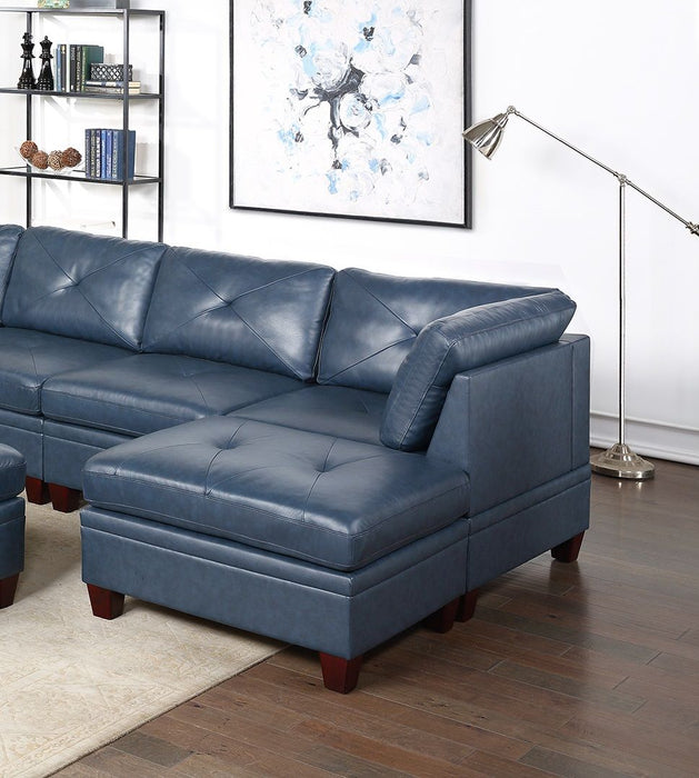 Genuine Leather Ink Blue Tufted 6 Pieces Sectional Set 2 Corner Wedge 2 Armless Chair 2 Ottomans Living Room Furniture Sofa Couch