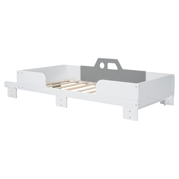 Car-Shaped Twin Bed With Bench, White