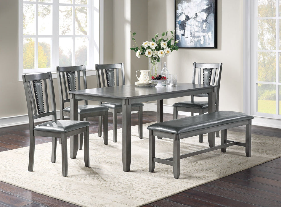 Dining Room Furniture Gray Color 6 Pieces Set Dining Table 4 X Side Chairs And A Bench Solid Wood Rubberwood And Veneers