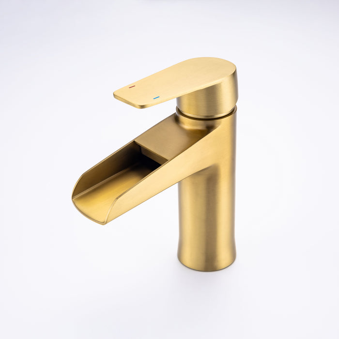 Waterfall Bathroom Faucet Bathroom Faucet With Pop Up Drain Single Handle One Hole Or Three Holes Vanity Faucet Farmhouse Rv Bathroom Vessel Basin Faucet Deck Mount - Golden