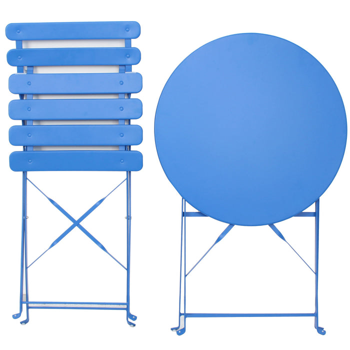 3 Pieces Patio Bistro Balcony Metail Chair Table Set - Blue
