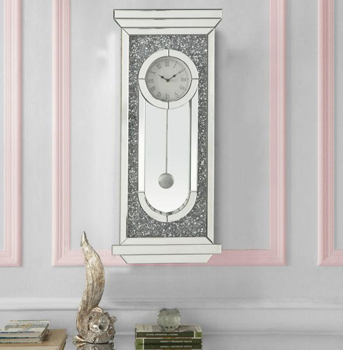 Noralie - Wall Clock - Mirrored & Faux Diamonds - 34" Unique Piece Furniture