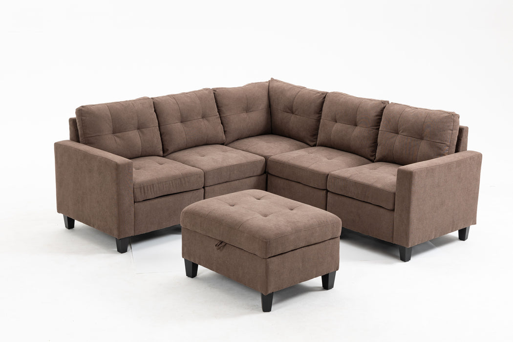 Modular Sectional Sofa Assemble Modular Sectional Sofas Bundle Set Cushions, Easy To Assemble Left & Right Arm Chair, Corner Chair, Ottomans Table - Brown