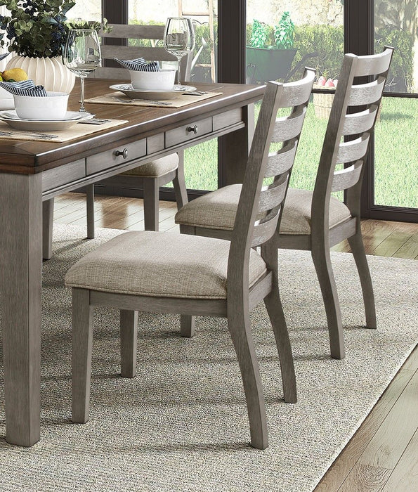 Gray Finish Traditional Style 5 Pieces Dining Set Drawers Table And 4 Side Chairs Ladder Back Design Wooden Furniture